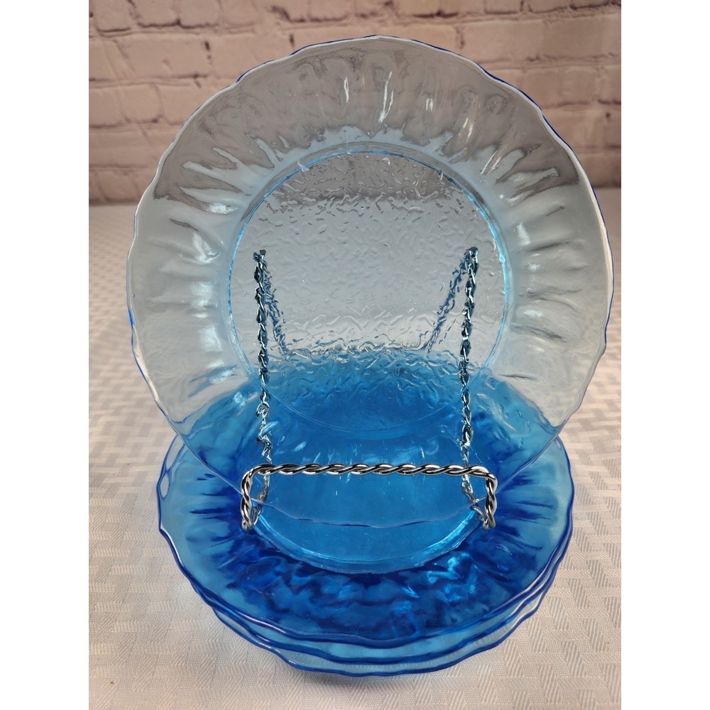 Morgantown Glass Gloria Blue Crinkle SET of 4 Salad/Dessert /Bread Plates VTG